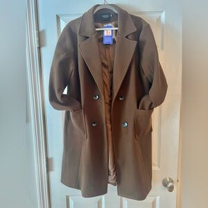 NEW Brown Double-Breasted Pea Jacket Women's Sz XL. Soft/Warm.